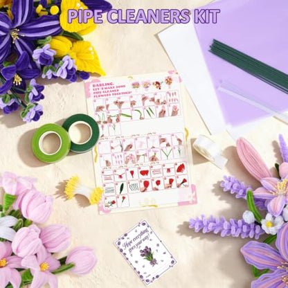 Anyeve 600 PCS Pipe Cleaner Craft,Pipe Cleaner Flower Kit with Flower Stem, Chenille Stems 6 Colors for Easy Bend, Not Easy Break, Best Craft Material for DIY and Craft Projects - color: 600PCS-Purple