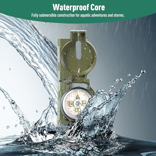 Eyeskey Multifunctional Military Sighting Navigation Compass Impact Resistant & Waterproof Compass for Hiking, Camping - color: Green