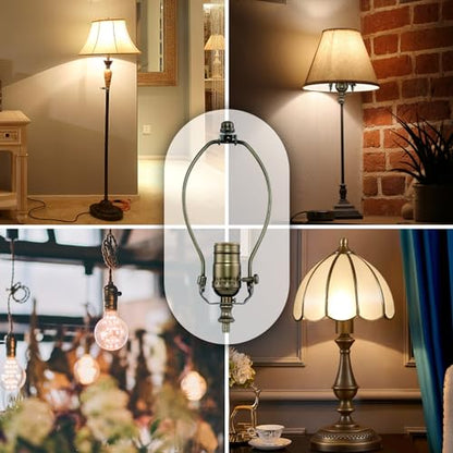 Lamp Rewire Kit - 3-Way Socket With Matching Cord and Harp Set for Table or Floor Lamp Repair, Essential Hardware for DIY Design (Antique Brass, 1) - style: Antique Brass