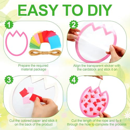 DoubleFill 48 Pcs Tulip Suncatchers Craft Kits Flower Craft DIY Stained Glass Effect Tissue Paper Kits Bulk for Home Window Decor Ornament Party Art Activities - style: Tulip