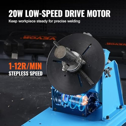 VEVOR Rotary Welding Positioner 10KG, 1-12 RPM 20W, Adjustable 0-90° Turntable with 8.1 Inch 3-Jaw Chuck, Compact Welder Machine for Precision Cutting, Grinding, Assembly, and Testing