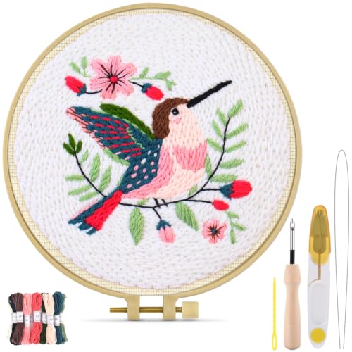 TINDTOP Punch Needle Embroidery Kits, Panda Punch Needle Kits for Adults Beginner, Tool with Punch Needle Fabric, Hoops, Yarns and Sewing Needles (Set D) - color: Set D