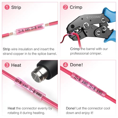 TICONN 200PCS Heat Shrink Butt Connectors, Crimp Wire Connectors Kit - size: Red 200 PCS