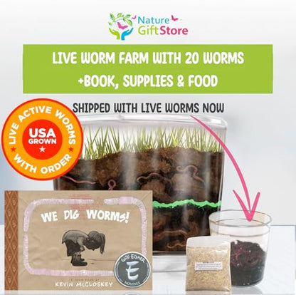 Worm Farm for Kids Kit with 20 Live Worms, Food, Book, All-in-One Bundle - style: Farm+Live Worms+Book+Food