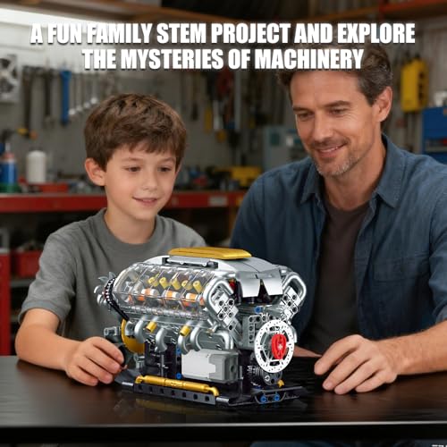 V8 Engine Model Kit that Runs, Build Your Own Mini Visible Car Motor, Physical Science Experiment Building Set for Adults & Teens, STEM Toy Gift for Boys 14+ (703 PCS) - style: YC364