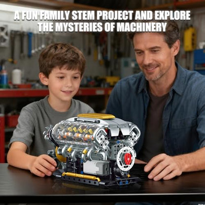 V8 Engine Model Kit that Runs, Build Your Own Mini Visible Car Motor, Physical Science Experiment Building Set for Adults & Teens, STEM Toy Gift for Boys 14+ (703 PCS) - style: YC364