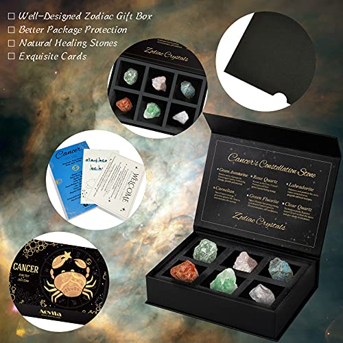 Aovila Cancer Crystals Gift Set, Zodiac Signs Healing Crystals Birthstones with Horoscope Box Set Cancer Astrology Crystals Healing Stones Gifts - color: Cancer
