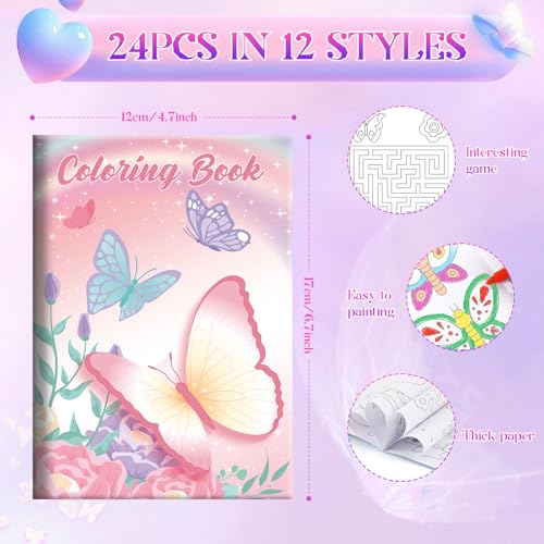 BenLouis 24 Pcs Butterfly Mini Coloring Books for Kids Party Favors - style: Butterfly