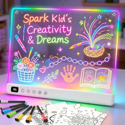 Led Drawing Board with 13 Light Effects, 16" Rechargeable Glow Doodle LED Note Board with Colors, Neon Light Up Drawing Tablet Gifts for Kids for Easter Birthday Christmas Gift Ideas - color: White