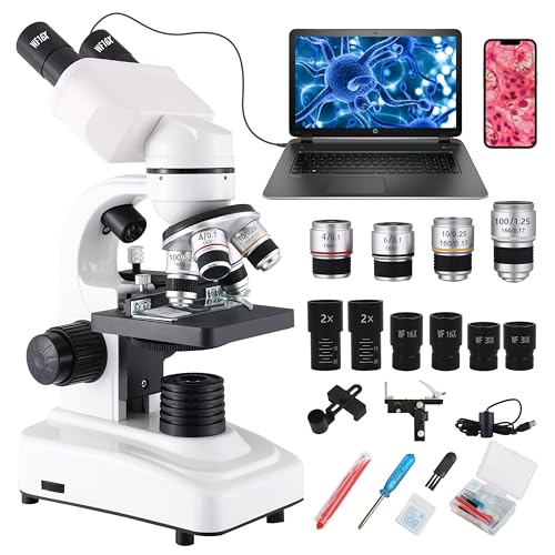 Compound Binocular Microscopes 64X-6000X with Electric Len, Microscope for Adults Kids Students, 4 Objective Lens, Biological Microscope Kit for School, Lab - style: Microscope Kit - 2