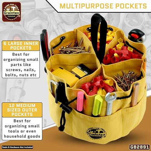 Graintex 18 Pockets Grab Bag Rip-stop Canvas Drawstring Closure, Small Part Organizer Pouch, Small Tools, Screws, Parts, Parachute Tool Bag for Efficient Storage - Yellow - color: Yellow
