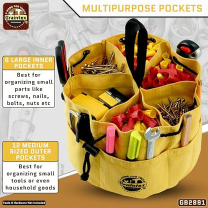 Graintex 18 Pockets Grab Bag Rip-stop Canvas Drawstring Closure, Small Part Organizer Pouch, Small Tools, Screws, Parts, Parachute Tool Bag for Efficient Storage - Yellow - color: Yellow