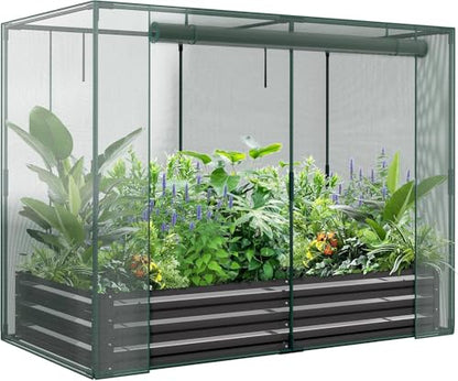DoCred Crop Cage with Raised Garden Bed, 72.8" x 37.4" x 59" Plant Protection Tent Garden Cages with Window, 2 in 1 Galvanized Raised Garden Bed Kit and Mesh Cover for Garden, Yard, Lawn - color: Black, size: 72.8" x 37.4" x 59"