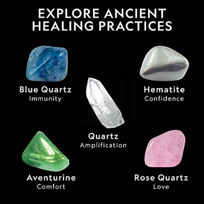 National Geographic Selenite Crystal Set - 2 lbs of Bulk Selenite Wands & 5 Premium Crystals, Rose Quartz, Hematite, Aventurine, Blue Quartz, Raw Crystals, Gemstones