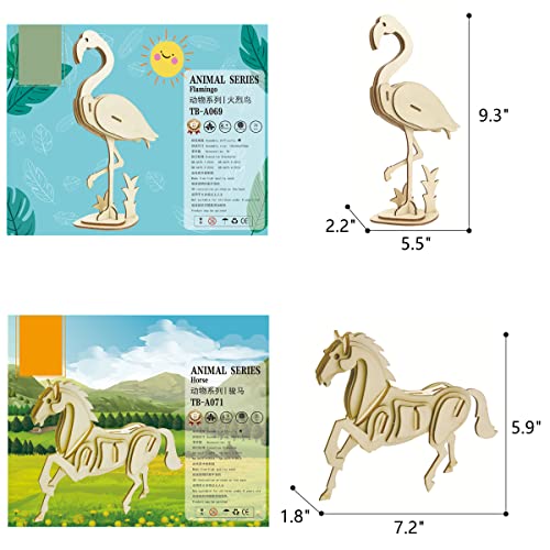 3D Wooden Wild Animal Puzzle - 6 Piece Set Wood Wild Animals Skeleton Assembly Model Kits - Wooden Crafts DIY Brain Teaser Puzzle - STEM 3D Puzzle Gifts for Adults & Teens - color: Wild Animals