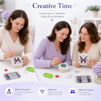 2 PC Diamond Art Jewelry Boxes Craft Kits for Women Adult Bedazzling Kit - color: Purple and Blue