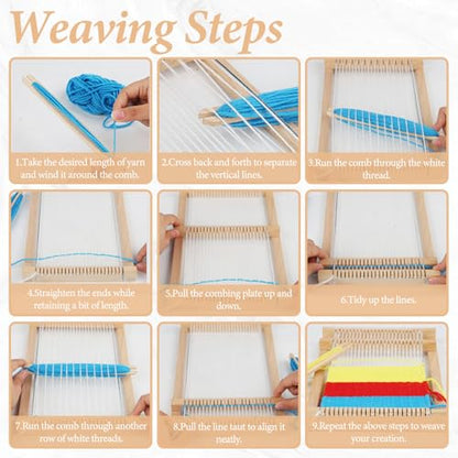 ASTIMESA 11.4'' x 7.4''/29 x 19 CM Wooden Weaving Loom Kit, Multi-Craft Weaving Loom for Adults Frame with 12 Colorful Yarns & Tools DIY Beginners Knitting Blanket Tapestry