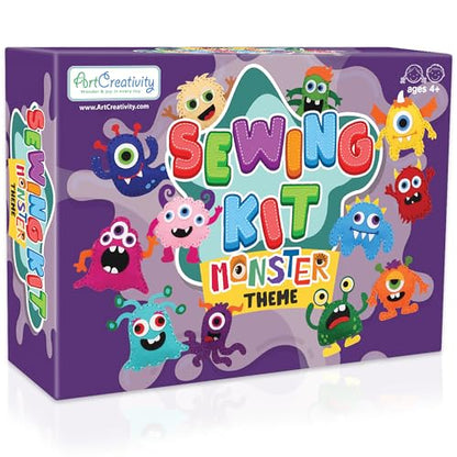 Monster Craft Sewing Kit for Kids - Sewing Craft Kit with 12 Monster Characters, 6 Child-Friendly Needles, 7 Thread Bundles, 1 Bag of Stuffing, and Scissors - Sewing Craft Ages 5 6 7 8 9 10+