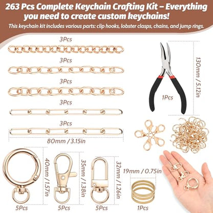 selizo 263Pcs Charms Lip Gloss Keychain Making Kit, DIY Craft Supplies with Charms, Key Chain Hooks, Jump Rings, Lobster Clasps, Chains & Tools, Jewelry Making Kit for Custom Keychains, Bags, Gifts - color: Gold-263Pcs Kit