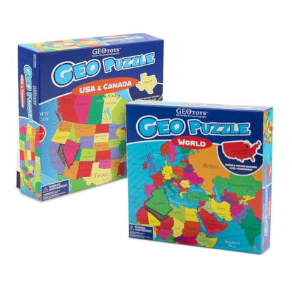 GeoPuzzle USA/Canada & World Jigsaw Puzzles, 2-Pack Puzzle for Kids - color: 2 Sets-usa/Canada & World