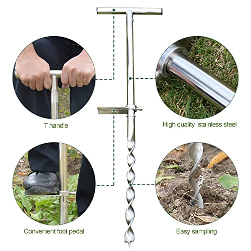 Soil Probe 36 Inch with 2 Bags, Twist Soil Sample Probe for Lawn House Plants, T-Handle Soil Sampler Probe Rod, Stainless Steel Soil Test Kits Tool for Soil Sampling - size: 36" #Twist