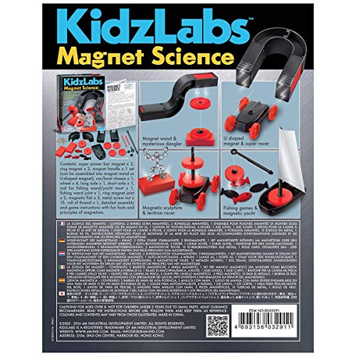 4M Magnet Science Kit - 10 Magnetic Experiments & Games (over 25 pieces to Build & STEM Learn From) - Power the Racer with a Magnet, Levitate a Magnet, Magnetic Yacht & Fishing, Boys & Girls, Age 8+ - style: Magnet Science Kit