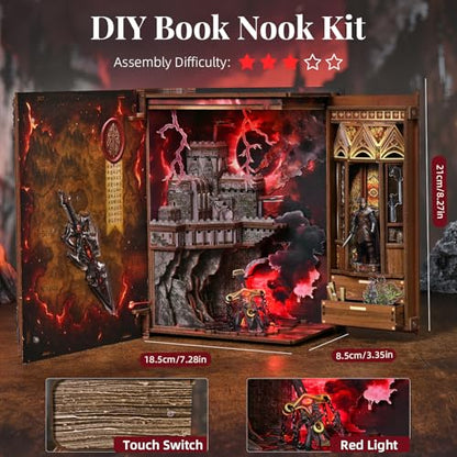 MiniCity Sword of Fire Book Nook Kit, 3D Wooden Bookshelf Puzzle with LED - color: The Sword of Fire