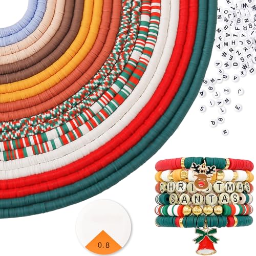 ADIIL 7200pcs Clay Beads Bracelet Making Kit, 6mm Polymer Heishi Beads for Jewelry Making, Friendship Bracelet Kit Birthday Gift for Adults Christmas - color: Christmas