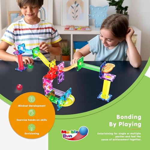 PicassoTiles Magnetic Tiles Marble Run Building Blocks Rainbow Color with Slide Drop Funnels Tubes STEM Educational Toy Set Compatible Durable Construction Kit for Kids Age 3+ Preschool Learning PTG40 - style: Marble Run 40pcs