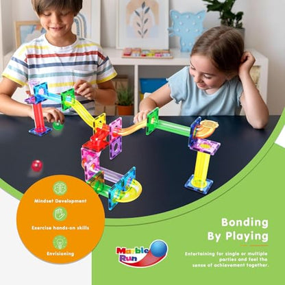 PicassoTiles Magnetic Tiles Marble Run Building Blocks Rainbow Color with Slide Drop Funnels Tubes STEM Educational Toy Set Compatible Durable Construction Kit for Kids Age 3+ Preschool Learning PTG40 - style: Marble Run 40pcs