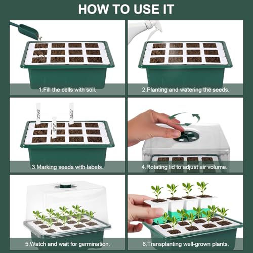 Sondiko Silicone Seed Starter Tray, 48 Cell Reusable Seed Starter Kit, Seedling Starter Trays with Humidity Dome, Mini Greenhouse Germination Kit, Perfect for Starting Vegetable, Flower & Herb Seeds - size: 48-Cell