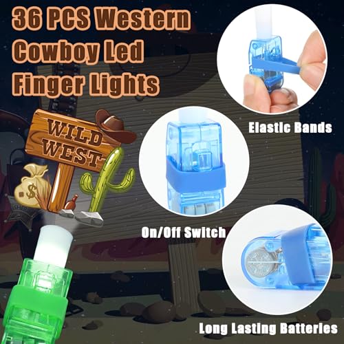 CHUNNIN 36 Pcs Western Cowboy LED Finger Lights Glow in Dark Party Favors - style: Western Cowboy
