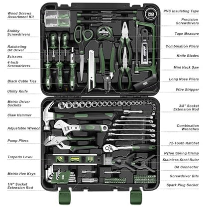 Prostormer 259-Piece Tool Kit, Household Essential Tool Set, Green - color: Green