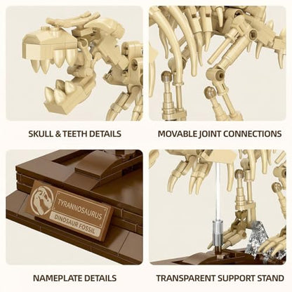 Tyrannosaurus Rex Fossil Building Block Set – Dinosaur Skeleton Model with Museum-Style Display Base