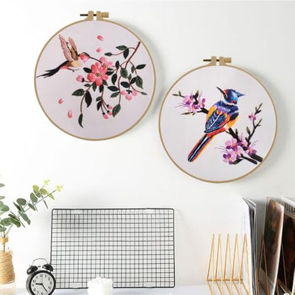 Esffaci Embroidery Starter Kit for Adult Beginner with Hummingbird Flower Pattern Hand Embroidery Set with Cloth Hoop Needle Threader Floss and Instruction - color: Hummingbird