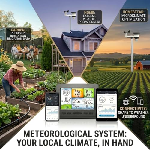 Urageuxy WiFi Weather Station Wireless Indoor Outdoor for Home Garden, Smart Weather Stations with Rain Gauge, Wind Speed/Direction, Moon Phase, Barometer, Temperature/Humidity Alert for Farm