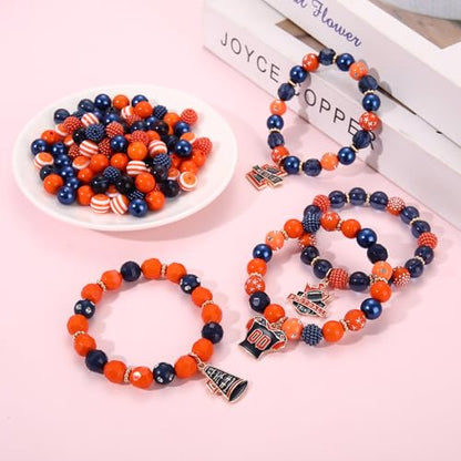2200PCS+ Game Day Beads Charms for Bracelet Making Polymer Clay Beads Crystal Pearl Letter Gold Spacer Beads Football Charms for Game Day Bracelet Necklace Making DIY Crafts - color: Orange Navy