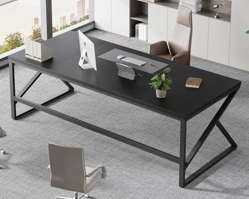 HSH Extra Long Black Computer Desk, 78 inch Large Home Office 2 Person Desk - color: Black Oak, size: 78 Inch