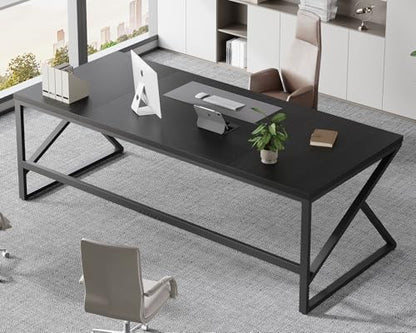 HSH Extra Long Black Computer Desk, 78 inch Large Home Office 2 Person Desk - color: Black Oak, size: 78 Inch