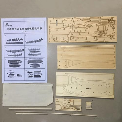 Avtytsda 1/30 Scale DIY Hobby Wooden Ship Science Equipmen Assembly Model Boat Kits Sailing Boat Kit Ship Craft Laser-Cut Model Kits to Build (Flattie) - size: 1/30 Flattie