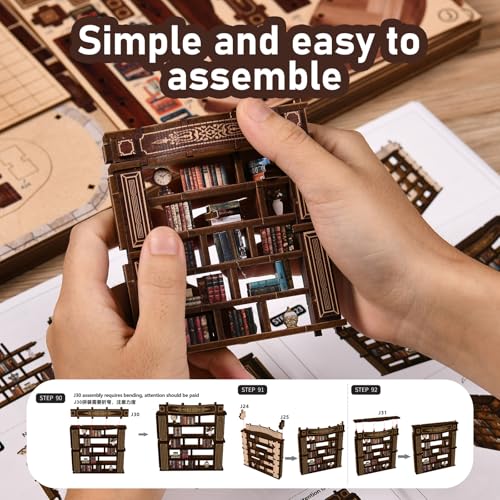 DIY Book Nook Kit with LED Light, Miniature Dollhouse, 3D Wooden Puzzle, Bookshelf Insert Decor Craft Gift (Dreamy Book Hall) - style: Dreamy Book Hall