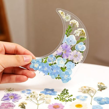 Dried Pressed Flowers Real Pressed Flowers Natural Dry Leaves Bulk Mixed Colorful Herbs Kit with Tweezers for Scrapbooking DIY Candle Jewelry Crafts Making Nails (White, Purple, Blue) - color: White, Purple, Blue