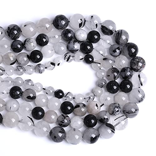 6MM 60PCS Natural Crystal Stone Black Rutile Quartz Gemstone 2A Grade Loose Beads for Jewelry Making DIY Bracelet Necklace Semi Precious Beads 1 Strand - color: Black Rutile Quartz, size: 6mm