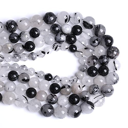12MM 30PCS Natural Crystal Stone Black Rutile Quartz Gemstone 2A Grade Loose Beads for Jewelry Making DIY Bracelet Necklace Semi Precious Beads 1 Strand - color: Black Rutile Quartz, size: 12mm