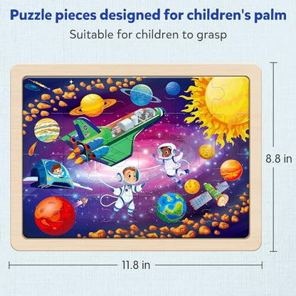 SYNARRY Large Space Planet Solar System Wooden Puzzles for Kids Ages 4-6