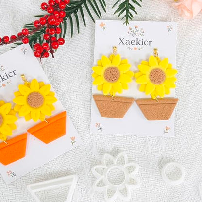 Xaekicr Sunflower Clay Cutters Set – 3PCS Polymer Clay Molds for Earrings, Flower Pot Clay Earring Cutters, DIY Tools for Jewelry Making - color: T color
