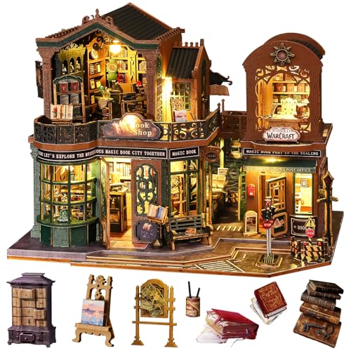 Spilay DIY Miniature House Kit for Adults, Miniature Dollhouse Kit - color: Twilight Book City