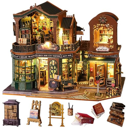 Spilay DIY Miniature House Kit for Adults, Miniature Dollhouse Kit - color: Twilight Book City
