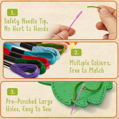 TUZT My First Sewing Kit for Kids - Monster Sewing Craft Kit for Beginners with 12 Pre-Cut Monster Plush Toys, Scissor, Plastic Needles & Thread, DIY Felt Crafts Project for Girls & Boys Ages 6-12