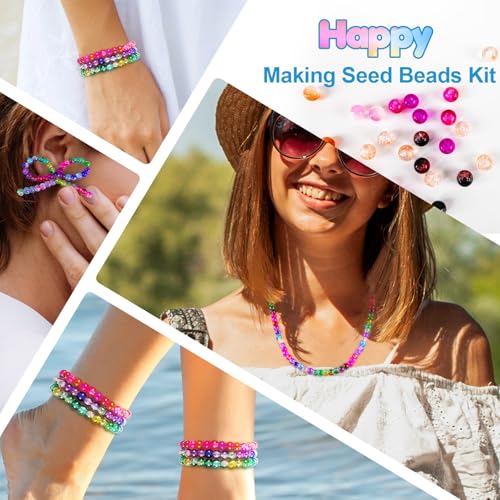 XSEINO About 1200pcs 6mm Crack Glass Beads Red Series Bracelet Making Kit - color: Blush Pink